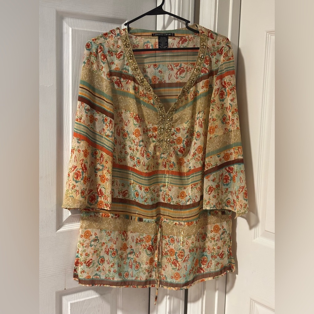 Vintage Multicolor Beaded Embroidered Floral Beaded Boho Hippie Tunic